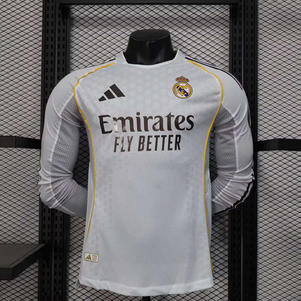 2025/2026 Player Version Long Sleeve Real Madrid Home Football Shirt – 1:1 Thai Quality