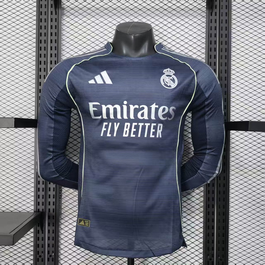 2025/2026 Player Version Long Sleeve Real Madrid Away Football Shirt – 1:1 Thai Quality