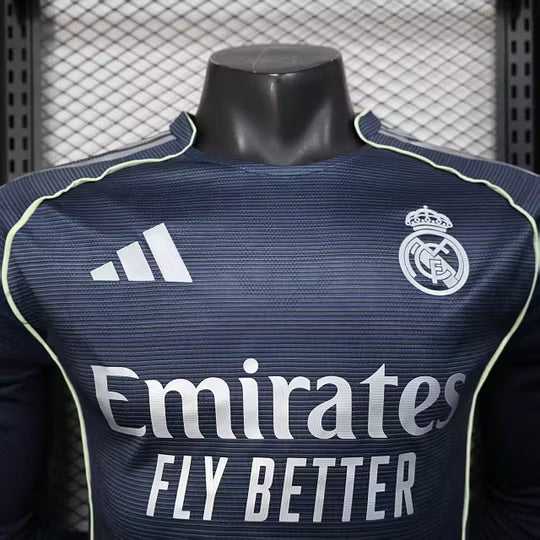 2025/2026 Player Version Long Sleeve Real Madrid Away Football Shirt – 1:1 Thai Quality